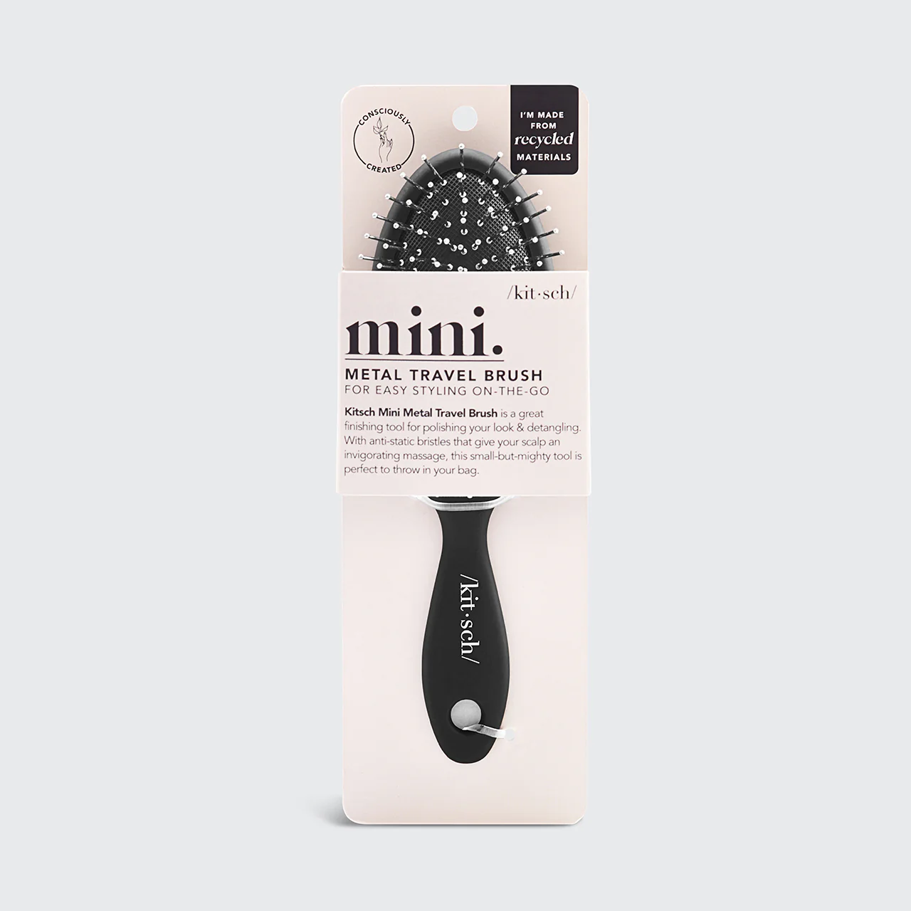 Recycled Plastic Metal Bristle Mini Travel Hair Brush - Black - Image 2