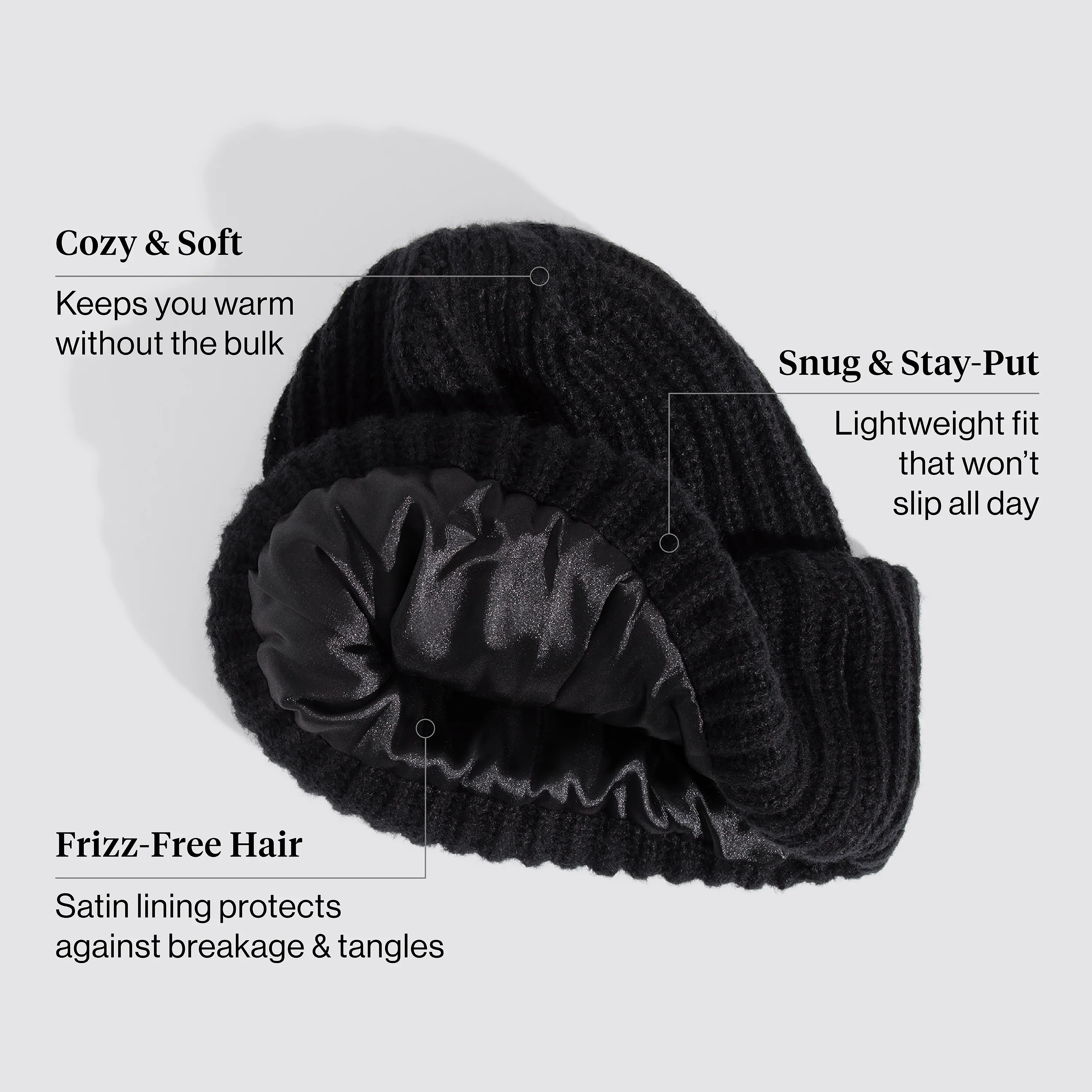 Glazey™ Satin-Lined Beanie in Black - Image 2