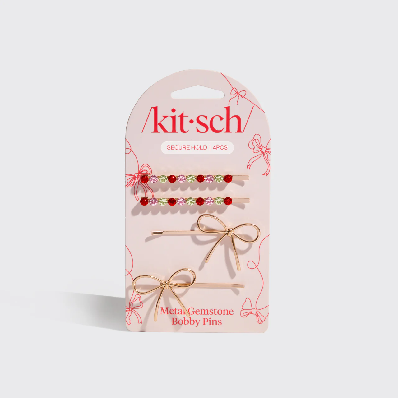Red, Pink, & Green Gemstone and Bow Bobby Pins - Image 3