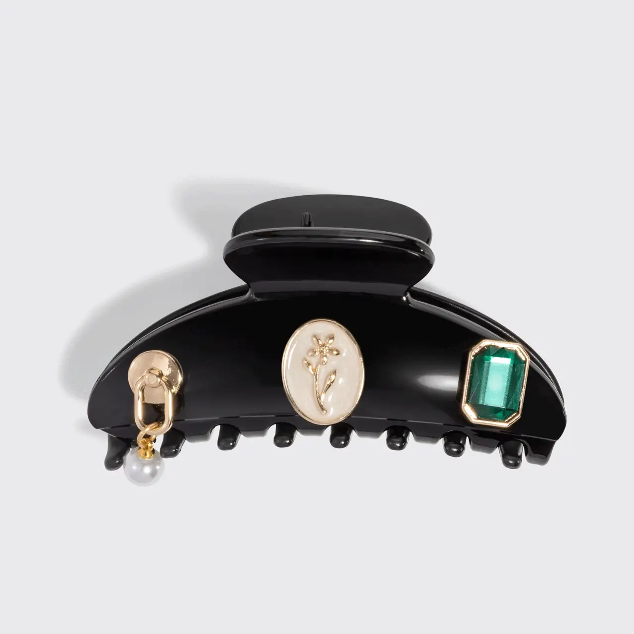 KitschPop™️ Curved Claw Clip & Charms in Vintage Black - Image 3