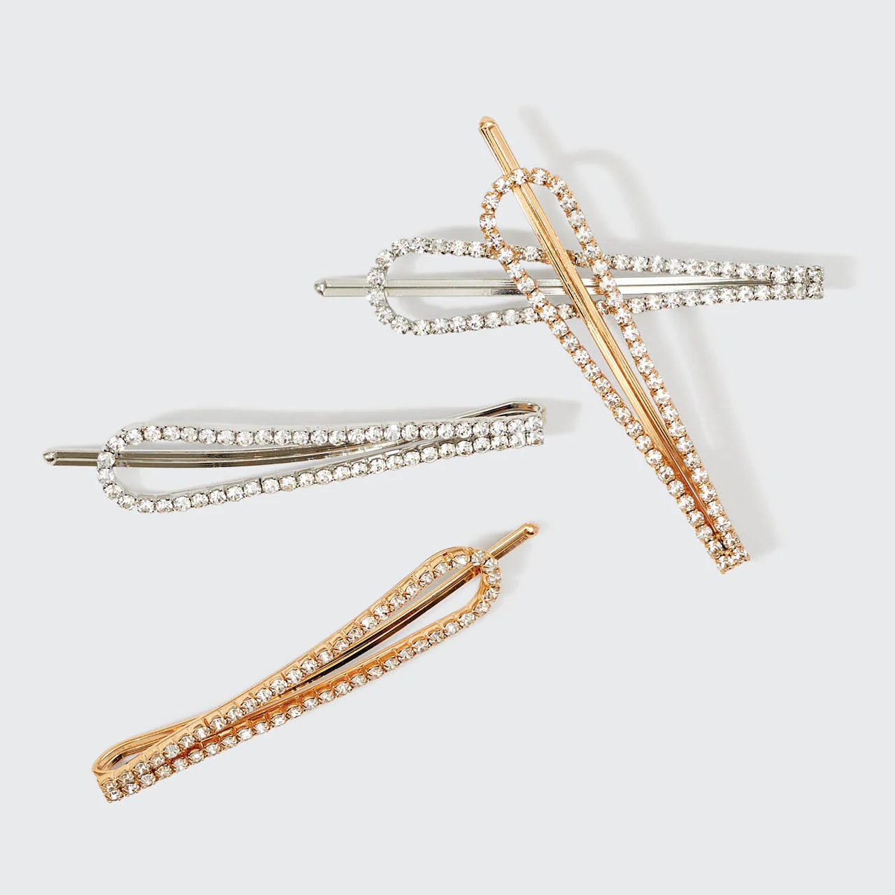 Metal Rhinestone Drop Bobby Pins 4pc Set - Gold and Silver - Image 3