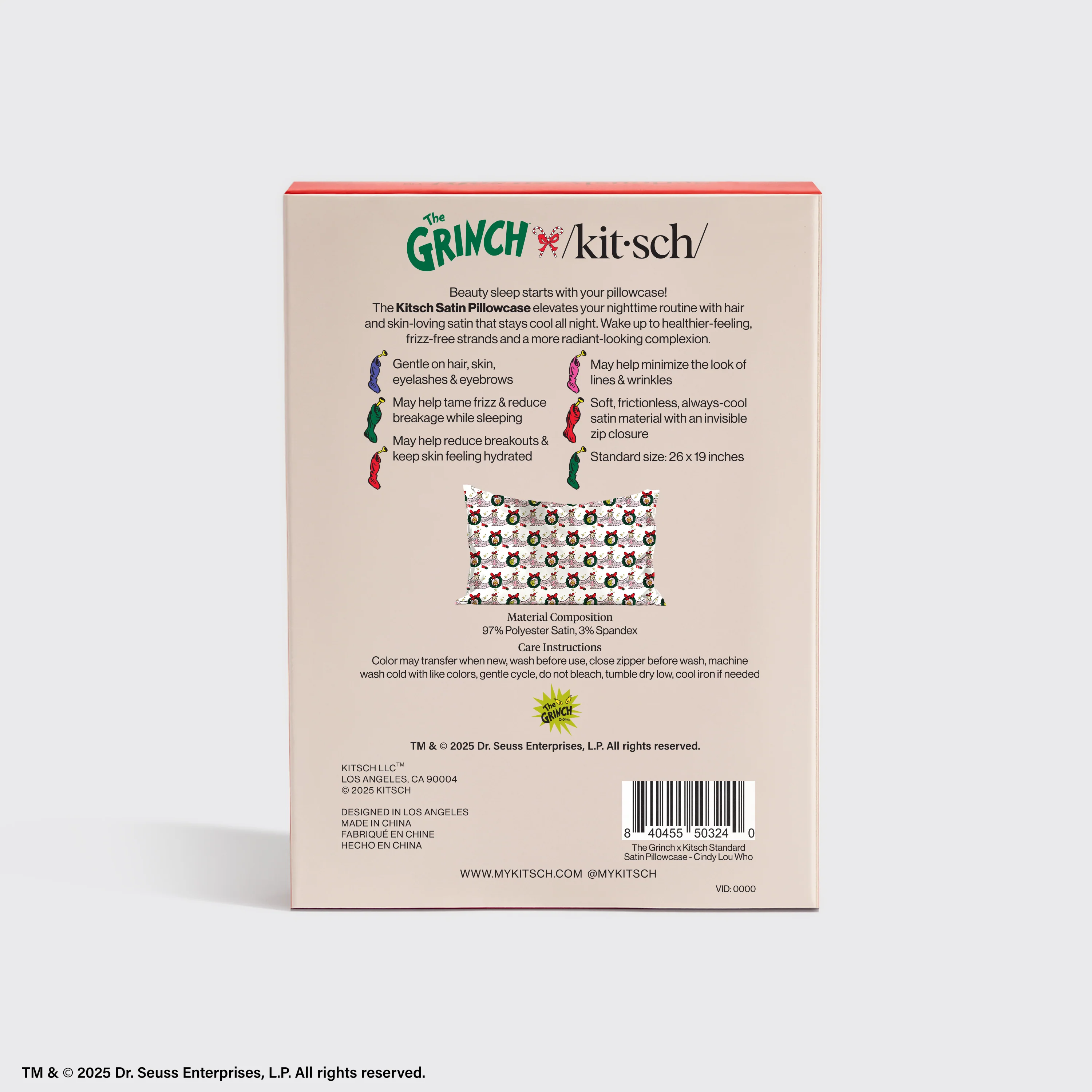 The Grinch x Kitsch Satin Pillowcase in Cindy Lou Who - Image 4